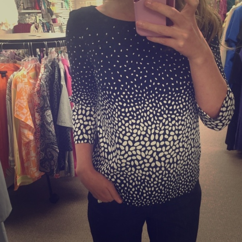 Ann Taylor Navy Dot Blouse - Picture 1 of 5